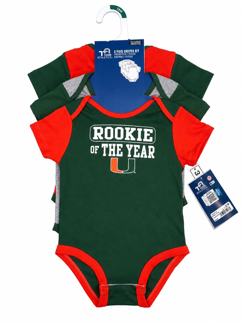 Miami Hurricanes Baby 3-Piece Bodysuit Set 18M NWT